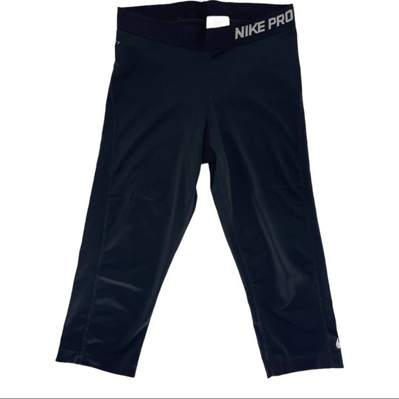 Nike Pro Womens Black Stretch Cropped Capri Athletic Spandex Leggings Size M - Picture 1 of 8